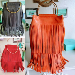 Pull-Up Oil Leather Fringe Totes - Zai & Ami Designs 