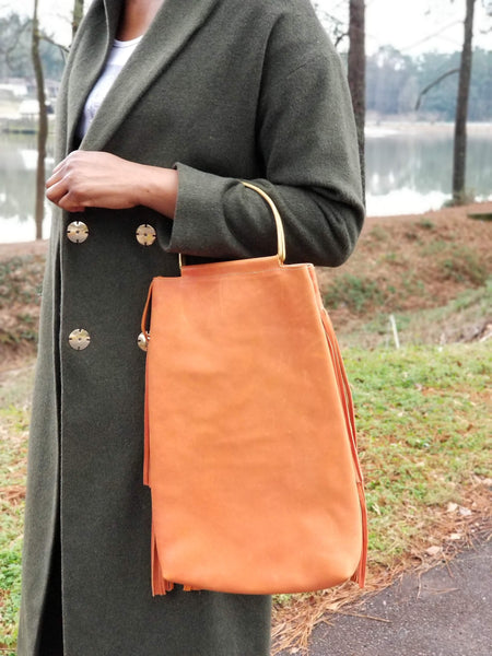Orange Leather Fringe Tote - Zai & Ami Designs
