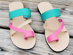 Pink & Turquoise Cross Toe Strap - Zai & Ami Designs