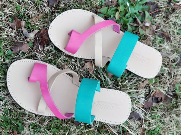 Pink & Turquoise Cross Toe Strap - Zai & Ami Designs