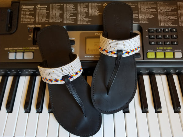 Thong beaded sandals-White - Zai & Ami Designs