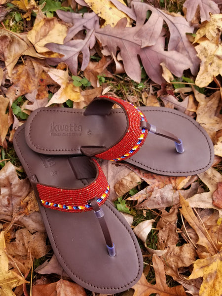 Thong beaded sandals-Red - Zai & Ami Designs