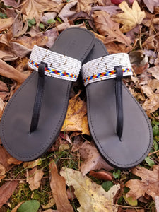 Thong beaded sandals-White - Zai & Ami Designs