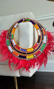 Statement Bead & Feather Ethnic Maasai Necklace - Zai & Ami Designs