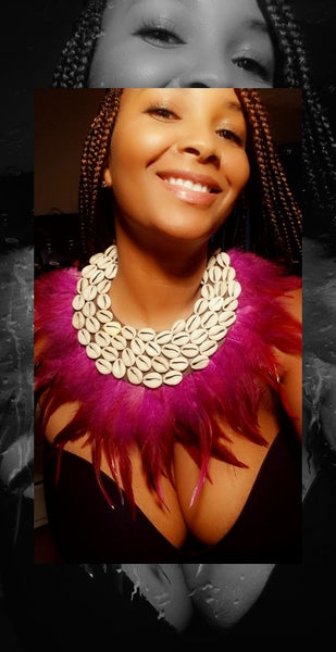 Purple Feathers Cowrie Shells Necklace - Zai & Ami Designs
