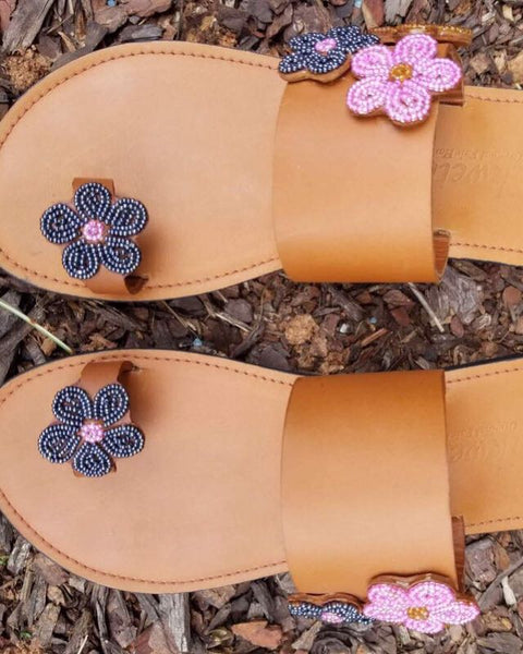 Beaded Petal Toe Loop Sandals - Zai & Ami Designs